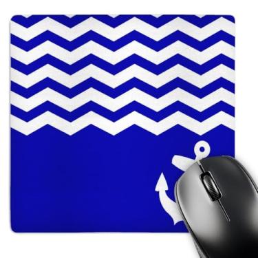 Imagem de 3dRose LLC Mouse pad 20 x 20 x 0,65 cm, Chevron azul marinho e branco com âncora náutica marinheiro padrão zigue-zague ondas mar oceano (mp_120201_1)