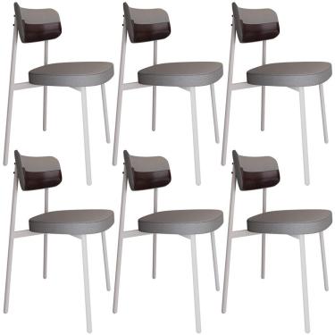 Imagem de Kit 06 Cadeiras Estofada Para Sala De Jantar Astrid Branco C01 Linho Cinza Courino Café - Lyam Decor