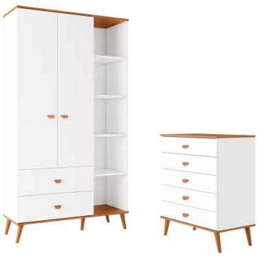 Imagem de Guarda Roupa Infantil Ternura 2 Portas, 2 Gavetas Bartira Branco Wood