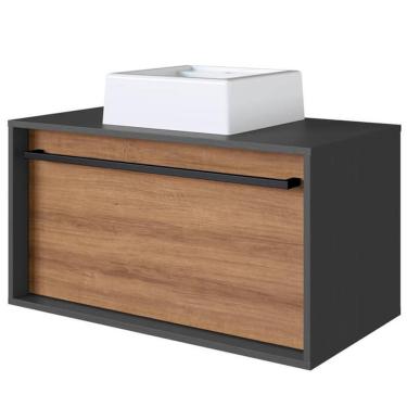 Imagem de Gabinete De Banheiro Com Cuba 01 Gaveta 80cm Mel Grafite Proddy Mel Grafite