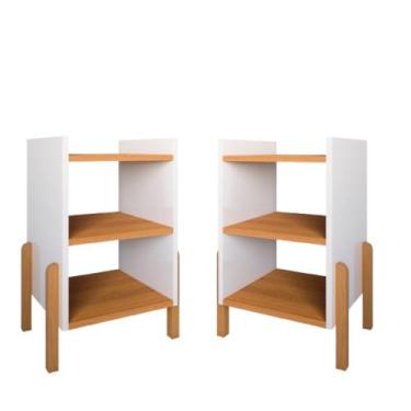 Imagem de Kit 2 Mesinhas de Cabeceira Sofia Pé de Madeira Divisor de Ambiente Pi