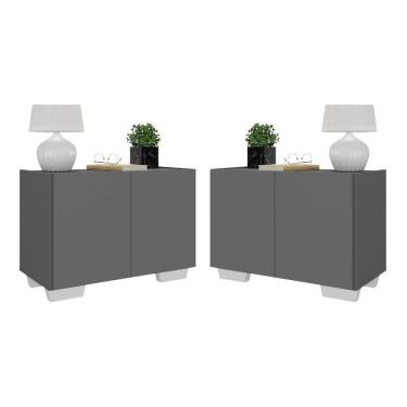 Imagem de Kit 2 Mesas De Cabeceira 2 Portas E Pés Mp4139 Grafite branco