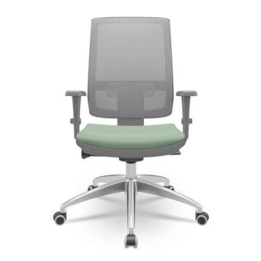 Imagem de Cadeira Brizza Diretor Grafite Tela Cinza com Assento Vinil Verde Base