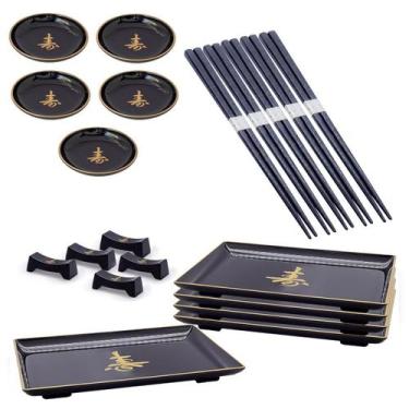 Imagem de Kit Oriental P/5 Pessoas Molheira Hashi Prato Descanso Hashi - AC