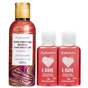 Imagem de Kit Massagem Sensual Íntima: 2 Love Óleo Morango + 1 Óleo Beijável Par