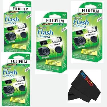 Imagem de Fujifilm Câmera descartável QuickSnap Flash 400 de 35 mm com pano de limpeza de microfibra PixiBytes... (4 pacotes (pacote com 2 solteiros))