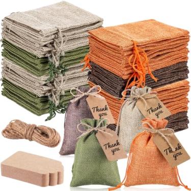Imagem de Woanger 100 sacos de presente de serapilheira com 100 peças de etiquetas de presente de papel kraft com cordão, sacos de estopa a granel para artesanato de festa de casamento DIY (10 x 15 cm, cor