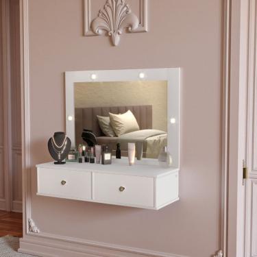 Imagem de Penteadeira Com Espelho e Luz Estilo Suspenso 2 Gavetas Isis