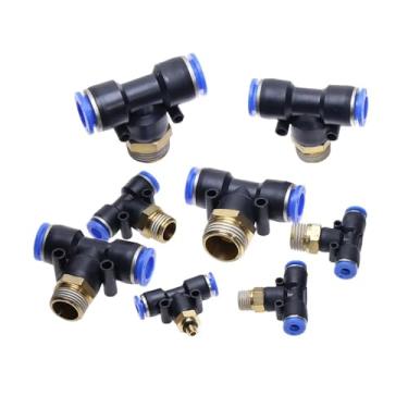 Imagem de Conexões pneumáticas Tee conexão rápida tipo T PB 4 6 8 10 12 mm - M5" 1/20.3 cm 1/10.2 cm 3/20.3 cm 1/5.1 cm macho rosqueado FXPCGZISH(mangueira OD de 10 mm, 1/20.3 cm)