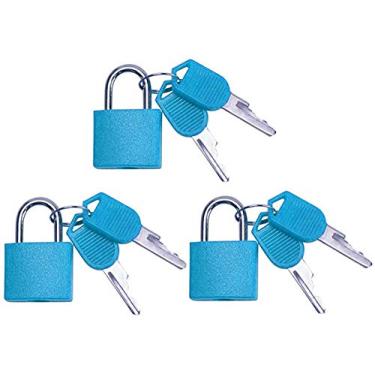 Imagem de VIP Home Essentials Cadeado de metal de 3 peças, bagagem, mochila, diário, caixa de joias, artesanato, cadeado de ensino escolar com chave e capa durável (pequena, azul)