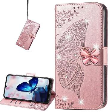Imagem de CCSmall Capa tipo carteira para Samsung Galaxy A54 5G para mulheres e meninas, capa de couro PU com borboleta brilhante com compartimento para cartão, capa de telefone flip para Samsung Galaxy A54 5G strass ouro rosa