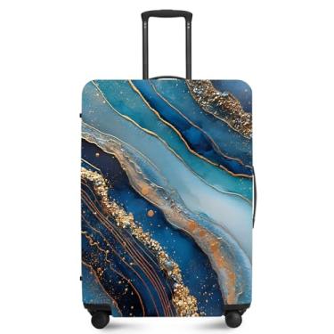 Imagem de FOREVER QUEEN Capa protetora de mala de mármore luxuosa, antiarranhões, capa de bolsa elástica, lavável e durável de poliéster, Gradiente azul-dourado 2, M(fits 24-26Inch suitcase), Mármore