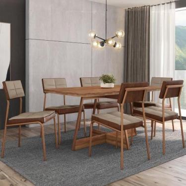 Imagem de Conjunto Sala de Jantar Loanda 6 Cadeiras Carraro Areia/Rose/Nogal