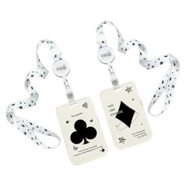 Imagem de Pacote com 2 porta-crachás retráteis com estampas de cartas de baralho – Porta-cartões divertidos com corda para fácil acesso ao crachá, capa de identificação de estudante com abertura deslizante
