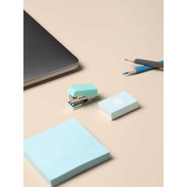 Imagem de Grampeador compacto e fofo com grampos, design ergonômico para escritório, casa, escola, operação com uma mão, essencial para economia de espaço, verde menta