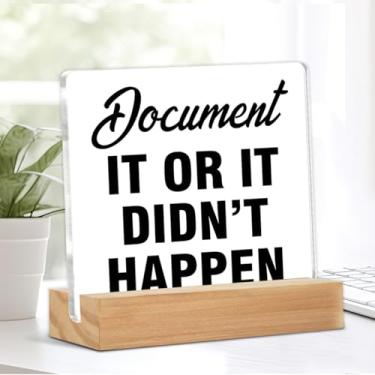 Imagem de HR Office Decor Document It or It Didn't Happen Sign Cubicle Decor Decorações de escritório para mesa prateleira mesa