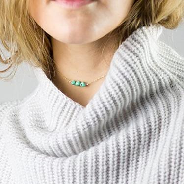 Imagem de Aneneiceera Colar com pingente de turquesa boêmia, corrente gargantilha dourada, boêmio, curto, joias para presentes femininos, Metal