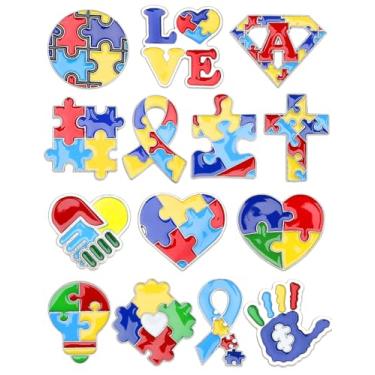 Imagem de JUNEBRUSHS 84 peças de alfinetes de broche de conscientização do autismo, peças de quebra-cabeça coloridas, alfinetes de lapela inspiradores para adultos, conscientização do autismo, artigos de