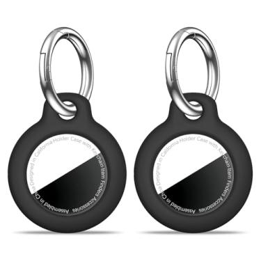 Imagem de Suporte para AirTag, capa com chaveiro, antirriscos para AirTags, chaveiro para Apple para AirTags, acessórios de airtag para rastreador de itens GPS, 2 pretos