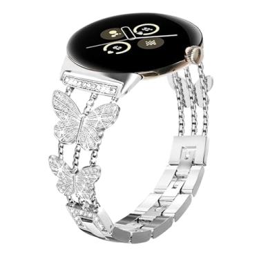 Imagem de Alociaga Pulseira de metal brilhante, compatível com Google Pixel Watch 3 de 41 mm/2/1, pulseira feminina de substituição para smartwatch Pixel Watch 3 de 41 mm/2/1