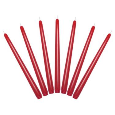 Imagem de 7 pacotes de velas cônicas coloridas vermelhas de 25 cm de altura, sem cheiro, não tóxicas, sem fumaça, castiçais de cera para decoração de mesa de jantar em casa por 8 horas de tempo de queima