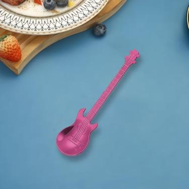 Imagem de Colher de café em forma de guitarra em aço inoxidável 304 sobremesa criativa, mexendo colorida para café, chá, sorvete e sobremesa, colheres exclusivas para mesa de música, roxo, 3
