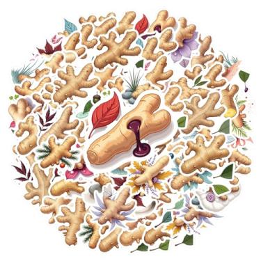 Imagem de 50 peças adesivos botânicos de gengibre natureza, ervas, adesivos de gengibre, plantas à prova d'água, grafite para mala, geladeira, telefone, bagagem, laptop, guitarra, carro, adesivo, brinquedos