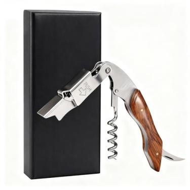 Imagem de Abridor de vinho, chave de vinho, saca-rolhas, abridor de garrafa de vinho com cortador de folha e removedor de tampa para garçons, garçons, sommelier, amantes de vinho (madeira Burl)