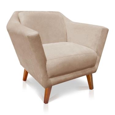 Imagem de Poltrona Decorativa Lorena Suede Pés Castanho Bege
