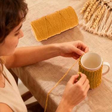 Imagem de Fio de algodão, corda artesanal macia para macramé, projetos de bricolage e muito mais, perfeita para pendurar na parede e decoração de casa