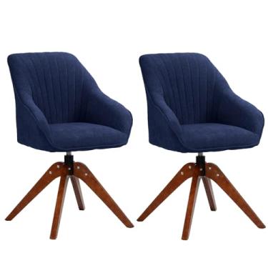 Imagem de HGTRH Cadeira de design giratória com pernas de madeira, cadeira de sala de jantar com apoio de braços encosto cadeira estofada C 2 unidades
