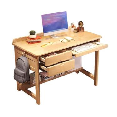 Imagem de Mesa de estudo com gavetas para crianças, mesa infantil com estante inferior, mesa de computador infantil para crianças de 8 a 12 anos com bandeja de teclado e compartimentos para caneta, mesa de