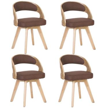 Imagem de HGTRH Cadeiras de jantar de madeira, cadeira estofada giratória com almofada de linho de algodão e encosto oco em arco pernas de madeira para quarto e cozinha D 4 peças