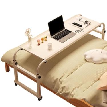 Imagem de HGTRH Mesa sobreposta com rodas, mesa móvel de altura ajustável sem defletor/com defletor 120/140 x 40/50 cm ajuste de altura 65-95 cm branca 120 x 40 cm