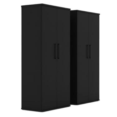 Imagem de Kit Com 2 Armários Multiuso 2 Portas 4 Prateleiras, Lavanderia, Escritório, Quarto(2 Preto)