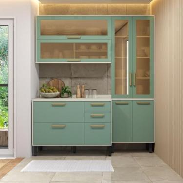 Imagem de Cozinha Compacta 3 Peças com Tampo Bossa Nova Bertolini - Verde/branco
