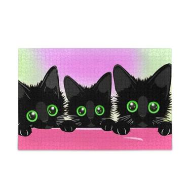 Imagem de JUZIHAI Quebra-cabeças de gatos pretos para adultos, 1000 peças, grande de madeira, jogos desafiadores para crianças e adultos