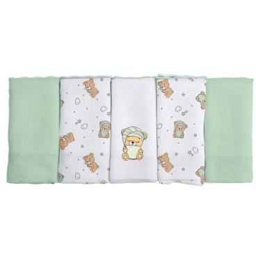 Imagem de Pano de Boca para Bebê 5 Unidades Pixuxu, Urso Soninho Verde