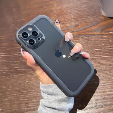 Imagem de HTVJFX Capa de silicone transparente à prova de choque para iPhone 16 com proteção para câmera (para iPhone 16/preto)