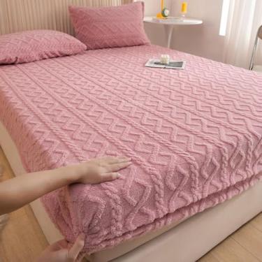 Imagem de Capa de colchão de veludo luxuosa, ultramacia e respirável, protetor de colchão espesso, decoração de cama de quarto de hotel para solteiro/casal/queen/king, rosa, 150 x 200 cm