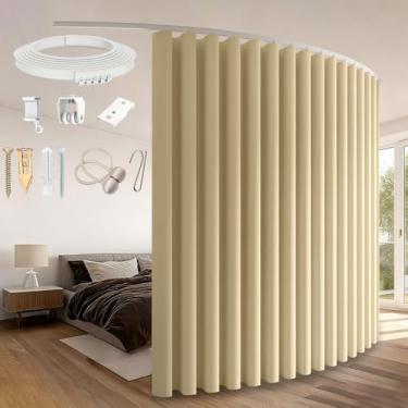 Imagem de Sovtfides Cortinas blackout para quarto, bege 1 painel L 274 x C 276 cm + faixa de cortina de teto flexível branca 3 m, divisória de quarto, divisória de privacidade com isolamento térmico