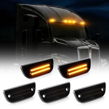 Imagem de D-Lumina 5 peças de luzes de LED para telhado de cabine para caminhões pesados Kenworth T680 T770 T880 e Peterbilt 579, lentes fumê âmbar LED para cabine, marcador de cabine superior