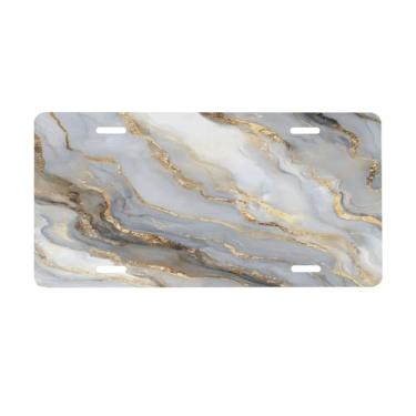 Imagem de Placa de Mármore Cinza Dourado para Frente do Carro Placas de Carro Alumínio Metal Adequado para Caminhão Placa de Porta de Carro Bar Café Acessórios Automotivos para Homens Mulheres 15 x 30 cm