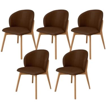 Imagem de Kit 05 Cadeiras de Jantar e Estar Living Estofada Mia L02 Couríssimo Marrom - Lyam Decor