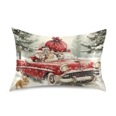 Imagem de Blueangle Fronha de cetim de carro vermelho vintage para cabelo e pele, fronha de seda, tamanho Queen (51 x 76 cm) - Capas de almofada de cetim com fecho de envelope (967)