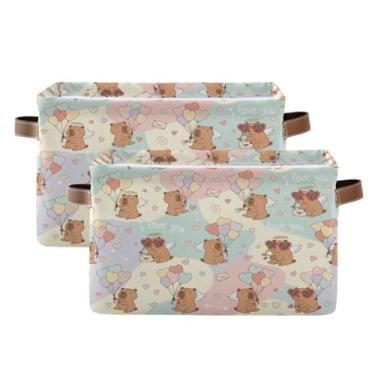 Imagem de Blueangle 2 peças de capivaras de aquarela para Dia dos Namorados, 1 caixa de armazenamento retangular, 38 x 28 x 24 cm, cesta organizadora dobrável para decoração de casa (276)