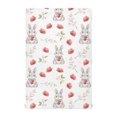 Imagem de SEHANY Lençol de berço de coelho fofo para meninos e meninas, macio, respirável, elástico, lençol com elástico padrão para bebês de 27 x 99 cm