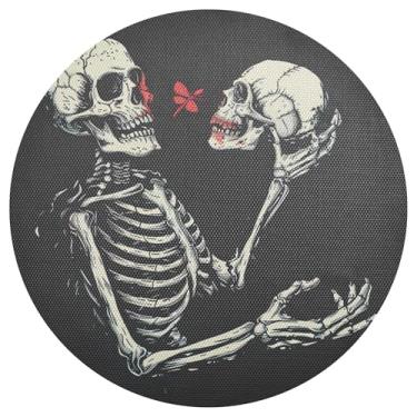 Imagem de xigua Jogo americano redondo de esqueleto engraçado de Halloween, conjunto de 1, tapete de mesa redondo antiderrapante resistente ao calor, tapetes de mesa de 48 cm para decoração de cozinha, jantar e