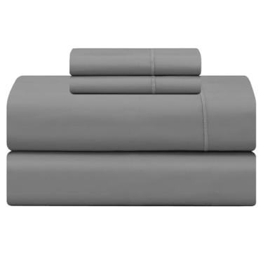 Imagem de Feather & Stitch 500TC Conjunto de lençóis de cama damasco tamanho casal 4 peças, 100% algodão macio, lençóis respiráveis, bolsos profundos de cetim de 45,7 cm, roupa de cama listrada, colchão, resort