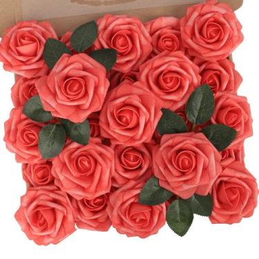 Imagem de Flores Artificiales N&T NIETING Rosas de Espuma Coral 25 piezas 18 cm